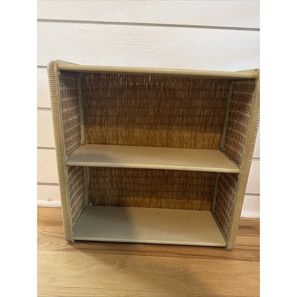 Vintage Woven Rattan Wicker Tan 2 Tier‎ Hanging Wall Shelf Bathroom Cottagecore